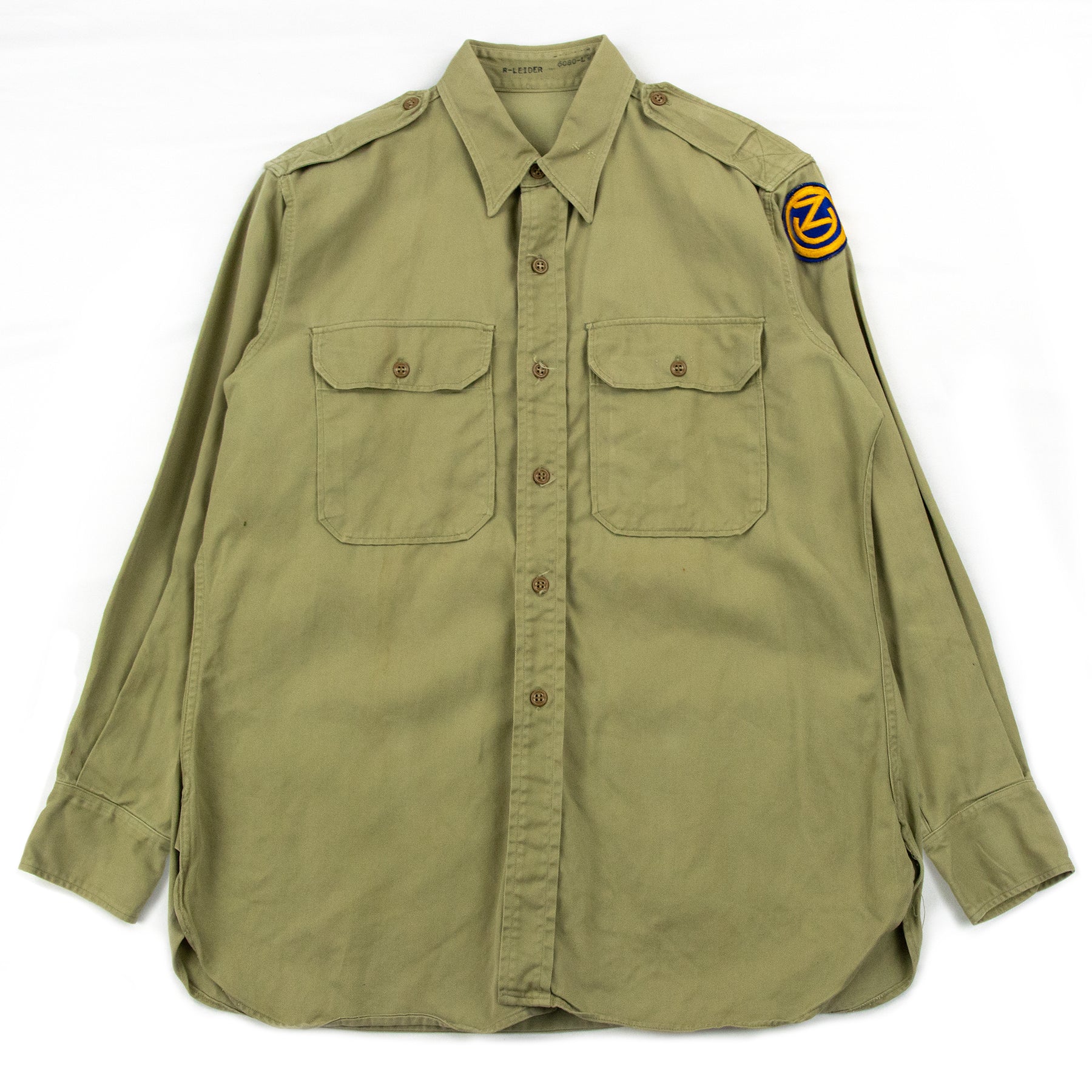 Vintage 50s US Army Khaki Cotton Twill Military Field Shirt - M